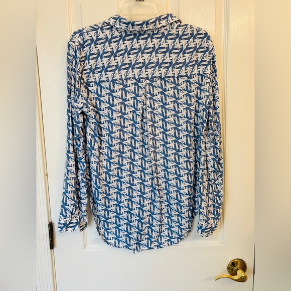 Jane and Delancey Fox Pattern Button Down Shirt w Tie Front Women’s Large - Picture 6 of 10